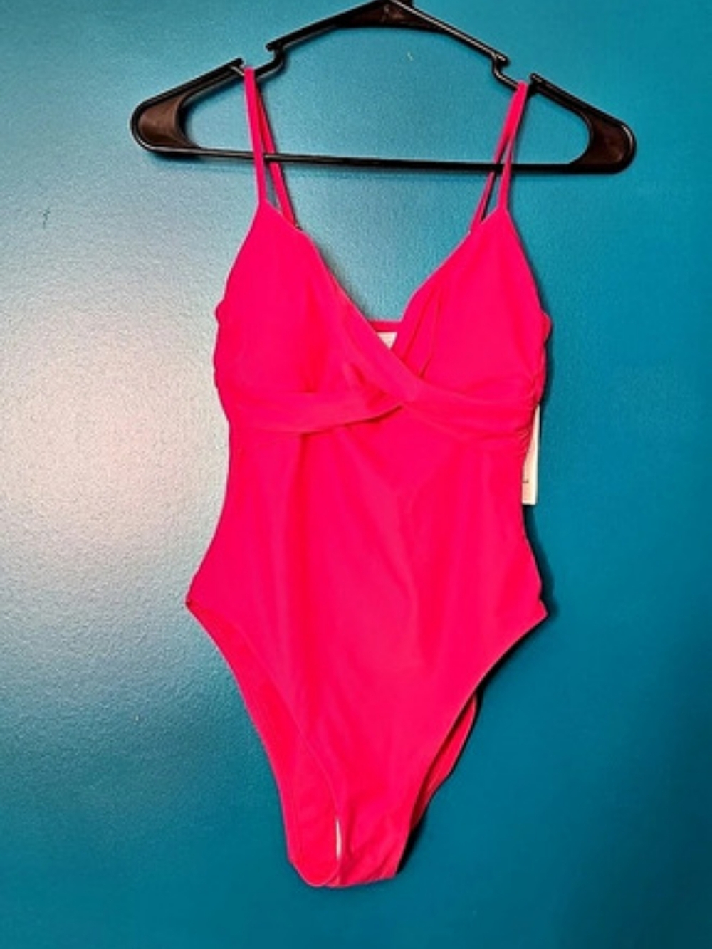Time and Tru Wrap Front One Piece Swimsuit in Hot Pink Size XS NWT